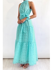 abordables Robes de vacances-Femmes Robe Longue Maxi Robe Robe de remise des diplômes Robe à col licou Mode Moderne Fête Remise des Diplômes Date Coupe régulière Uni Sans manches Col Halter Cyan Noir Violet Claire Vert Été