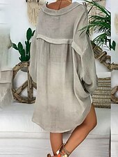 economico Camicie-Per donna Camicia Camicie di cotone e lino Abbottonare Blusa Semplice Essenziale Moderno Casual Manica Lunga Colletto a Camicia Top lunghi Quotidiano Ferie Uscire Bottoni Nero Bianco Blu Viola Grigio