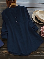 economico Camicie-Per donna Camicia Camicie ispirate al lino Blusa Semplice Essenziale Casual Manica Lunga Scollo a V Top Regolari Quotidiano Ferie Bottoni Tasca Bianco Rosa Blu marino Estate