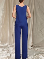cheap Floor Length-Jumpsuit / Pantsuit 3 Piece Mother of the Bride Dress Wedding Guest Elegant Crew Neck Floor Length Chiffon Long Sleeve with Beading