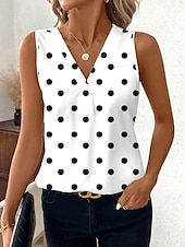 tanie Tank topy i topy na ramiączkach damskie-Damskie Top z ramiączkami Graficzny Groszki Elegancki Codzienny Bez rękawów W serek Zwykłe topy Codzienny Nadruk Biały Lato