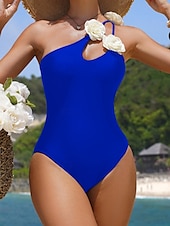 billiga One-piece-baddräkter-Kvinnors Baddräkter En Del Monokini Baddräkt Rygglös Mage Kontroll Hög Midja Slim Semester Strandkläder Enfärgad Asymmetrisk Hals Ärmlösa Baddräkter