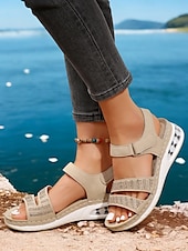 preiswerte Komfortsandalen-Damensandalen mit Luftpolster und Strasssteinen – bequeme Schuhe mit verstellbarem Klettverschluss und offener Spitze für Freizeit und Outdoor