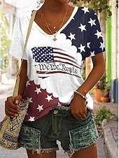 ieftine Ziua Independenței Top-Bluză patriotică pentru Ziua Independenței Femei Patriot Veteran Tricou de 4 Iulie Steag Casual Roșu Alb și Albastru Mâneci scurte Gât în V Topuri regulate Zilnic Print albastru Vară Primăvară