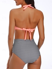 billige Onepiece badedrakter-Kvinners Badetøy Én Delt Monokini Badedrakt Ryggløs Magekontroll Høy Midje Slim Ferie Strandklær Blomster Prikkete V-Hals Ermeløs Badedrakter