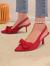 olcso Cicás sarkú cipők-zöld masnis kitten heel slingback cipő – elegáns hegyes orrú randevús éjszakai és hétköznapi női sarkú cipő
