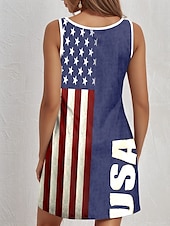 preiswerte Humor &amp; Zitate Kleider-Damen Patriotisch Veteran Mini Kleid A-Linie Kleid Sommer Kleid Off-Shoulder Kleid Urlaub Lässig Täglicher Lockere Passform Grafik Flagge Ärmellos U-Hals Blau Sommer