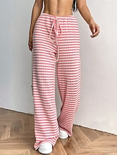 economico Pantaloni-Per donna Pantaloni Casual Lunghezza intera Naturale A righe Elasticizzato Casual Quotidiano Grigio chiaro Marrone e nero Blu cielo e Bianco Bianco / Rosa Estate