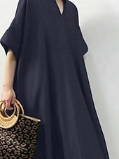 economico Vestiti-Per donna Abito Lungo Maxi Abito Abiti ispirati al lino Vestito Casual Moda Moderno Quotidiano Uscire Weekend Vestibilità regolare Semplice Mezza Manica Scollo a V Nero Marrone Blu scuro Grigio Estate