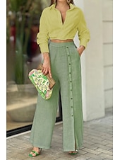 abordables Pantalon en coton et lin-Femmes Pantalon en coton et lin Slacks Mode Streetwear Longueur complète Naturel Uni Avec Poches Extérieur Confortable Tenue quotidienne Sortir Blanche Bleu Vert Été Coupe régulière