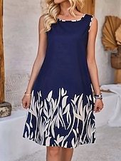 tanie Sukienki kwiatowe na co dzień-Damskie Długa sukienka sukienka maxi Codzienne sukienki Elegancja Elegancki Codzienny Urlop Codzienny Randka Luźna Kwiaty Bez rękawów Półgolf Czarny Granatowy Ciemnoniebieski Lato Wiosna Jesień