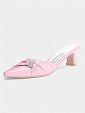 economico tacchi kitten-mules da donna con tacco a gattino impreziosite da fiocco in raso dorato – eleganti scarpe slip-on a punta per la sera e l&#039;appuntamento serale
