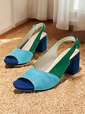 billiga Klädsandaler-damsandaler i tvåfärgad mocka med peep toe blockhäl – snygga och bekväma skor med öppen tå för kontor, fester och sommarutflykter