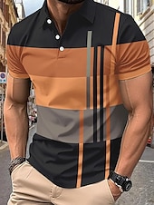 billiga Klassisk pikétröja för män-Herr Golftröja Golf pikétröjor Arbete Ledigt Kavajslag Kortärmad Grundläggande Modern Rand Lappverk Knappar Sommar Normal Rosa + Orange Mörkrosa Blå Purpur Orange Grön Golftröja
