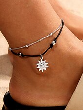 halpa Naisten rannekoru-boho sun charm nilkkakoru naisille – säädettävä kerroksittainen rantajalkakoru, hopeaketju &amp; musta nyöri nilkkaranneke kesään, lomaan ja päivittäiseen käyttöön