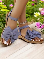 economico Sandali Piani-sandali da donna con fiocco verde chiaro – eleganti sandali piatti con punta aperta e cinturino alla caviglia per l'estate, le uscite casual e l'abbigliamento da spiaggia