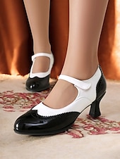 abordables años 1930-Tacones Mary Jane vintage en rojo y blanco para mujer: zapatos brogue clásicos inspirados en los años 50 para moda retro, baile y ocasiones especiales