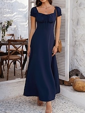 billiga Vita fritidsklänningar-Dam Långklänning Maxiklänning Vit klänning Vardagsklänning Swingklänning Sommarklänning Mode Modern Elegant klänning Dagligen Datum Helgen Normal Slät Kortärmad Fyrkantig hals Svart Vit Gul Marinblå