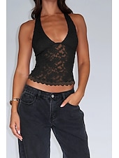 levne Krajkové topy-Dámské Tričko Halenka Bez vzoru Módní Na běžné nošení Bez rukávů Do V Crop Tops Víkend Krajka Slátanina Černá Bílá Fialová Léto