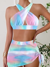 cheap Bikini Sets-Women&#039;s Swimwear Bikini 2 Piece Cheeky Swimsuit Push Up Knitted Vacation Tropical Floral Color Block Halter Neck Sleeveless Bathing Suits
