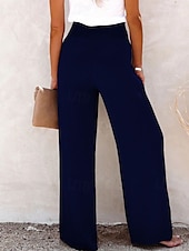 abordables Pantalón liso de lino y algodón-Mujer Pantalones de lino y algodón pantalones Casual Longitud total Cintura Media Plano Cintura elástica Confortable Al Aire Libre Deporte Calle Vino Azul marinero Gris Negro Verano Ajuste regular