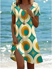 abordables Robe Fleurie-Robe Mini Femme Robe A Ligne Robe T Shirt Robe Tee Robe d&#039;été Décontractée Quotidien Fit Régulier Graphique Floral Géométrique Manches Courtes Col Ras de Cou Noir Blanc Rose Vert Été Printemps