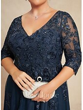 cheap Floor Length-A-Line Mother of the Bride Dress Wedding Guest Elegant V Neck Floor Length Lace Tulle 3/4 Length Sleeve with Beading Appliques 2025