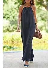 economico disegnare abiti in cotone e lino-Per donna Abito Midi Abiti ispirati al lino Abito in cotone e lino Abito Sottoveste Moda Essenziale Classico All&#039;aperto Quotidiano Ferie Vestibilità regolare Semplice Senza Maniche Spalline sottili