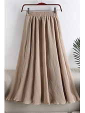 abordables Jupes-Femmes Jupe Évasé Mode Maxi Taille Basse Jupes Uni Froncé Micro-Élastique Vacances Rue Noir Blanche Rose Claire Bleu Été Coton