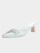 economico tacchi kitten-mules da donna con tacco a gattino impreziosite da fiocco in raso dorato – eleganti scarpe slip-on a punta per la sera e l&#039;appuntamento serale