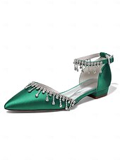 abordables Occasionnel-Escarpins de mariage à bride cheville en satin blanc - chaussures de mariée à bout pointu avec détail goutte de cristal