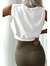 cheap Blouses &amp; Shirts-Women&#039;s Blouse Plain Casual Sleeveless Crew Neck Regular Tops Daily Holiday Going out Ruched Black White Army Green Summer