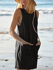 abordables grenouillère-Rompere femme active unie sans manches col rond poche vacances quotidienne coupe régulière noir rose vert armée été