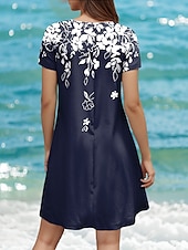preiswerte Blumenkleid-Damen Minikleid T-Shirt-Kleid A Linie Kleid Sommerkleid Lässig Täglich Normale Passform Blumen Grafik Kurzarm Rundhalsausschnitt Schwarz Blau Grün Sommer Frühling