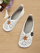 cheap Women's Flats-Wide-Fit Floral Cutout Slip-On Flats for Women - Breathable Comfort Barefoot Shoes for Bunion Relief &amp; Daily Wear