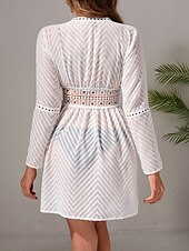 abordables Robes de plage-Femme Maillots de Bain Vêtement couvrant Maillot de bain Lacet Tropique Tenues de plage Plein Col en V manche longue Maillots de bain