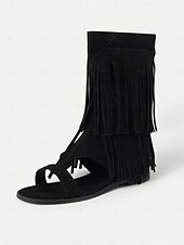 billiga Semester Sandaler-gladiatorsandaler med boho-fransar för kvinnor – platta sandaler med öppen tå och tofsdetaljer för sommarstrandkläder, festivaler och vardagliga outfits