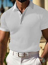 billiga Sport-Herr Våffelpikétröjor Golftröja Arbete Ledigt Kavajslag Kortärmad Grundläggande Modern Slät Knappar Sommar Vår Normal Svart Vit Gul Rubinrött Ljusgrå Ljusblå Våffelpikétröjor