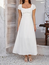 billiga Vita fritidsklänningar-Dam Långklänning Maxiklänning Vit klänning Vardagsklänning Swingklänning Sommarklänning Mode Modern Elegant klänning Dagligen Datum Helgen Normal Slät Kortärmad Fyrkantig hals Svart Vit Gul Marinblå
