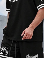 お買い得  メンズプリントTシャツセット-男性用 テキスト / 数値 2個 ティーセット 夏のトップス 半袖 ショートパンツ クルーネック スポーツ カジュアル アウトドア スポーツ 日常 3Dプリント 夏 ブラック