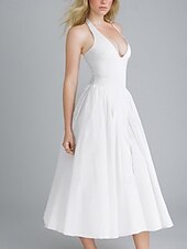 olcso Fehér alkalmi ruhák-Női Midi ruha Ballagási ruha Rakott ruha Boho esküvői vendégruha Elegáns Bodycon ruha Tömör szín Ujjatlan Kötőfék nyaka Fehér Nyár