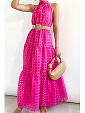 abordables Robes de vacances-Femmes Robe Longue Maxi Robe Robe de remise des diplômes Robe à col licou Mode Moderne Fête Remise des Diplômes Date Coupe régulière Uni Sans manches Col Halter Cyan Noir Violet Claire Vert Été