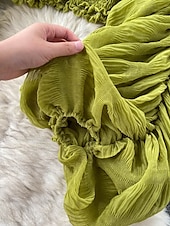 billiga Dressiga toppar-Dam Blus Chiffong toppar Slät Stylish Långärmad Puffärm V-hals Crop Tops Helgdag Utekväll Rynkad Svart Vit Purpur Grön Vår