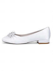 baratos Mãe da Noiva/Namorado-Mulheres Sapatos De Casamento Casamento Sapatilhas de casamento Cristais Sem Salto Ponta Redonda Moda Cetim Mocassim Prata Preto Branco