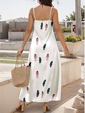 preiswerte Kunst &amp; Design Kleider-Damen Maxikleid Sommerkleid A-Linie Kleid Unterkleid Lässig Urlaub Täglich Strand Reguläre Passform Grafik Ärmellos V-Ausschnitt Weiß Sommer Frühling