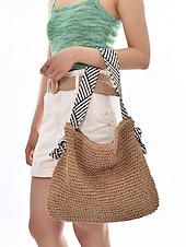 preiswerte Handtaschen und Tragetaschen-Damen-Umhängetasche aus gewebtem Stroh – Strandtasche im Boho-Chic-Stil mit Riemen im Zebramuster, leichte Sommerhandtasche für Reisen, Urlaub und Freizeitausflüge