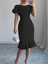 abordables Robe Simple-Robe de Graduation Femme Robe Mini Uni Robe Bodycon Semi-Formelle Bureau Ajustement Normal Graphique Manches Courtes Col Rond Noir Rose Bleu Ciel Fuchsia Été