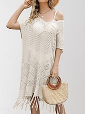 abordables Robes de plage-Maillots de bain pour femmes robe de nage maillot de bain découpé frange vacances vêtements de plage couleur unie col en V manches courtes maillots de bain