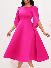 preiswerte Unter 129,99 $-Kleid Mutter der Braut Elegantes Freizeitkleid Rundhalsausschnitt Knie-Länge Polyester 3/4 lange Ärmel mit einfarbig