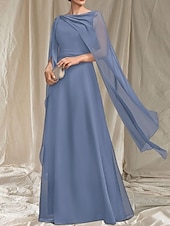 preiswerte Bodenlänge-A-Linie Brautmutter Kleid Hochzeitsgast Elegant Rundhalsausschnitt Bod-Length Chiffon Ärmellos mit Sash  Band Rüschen Raffung